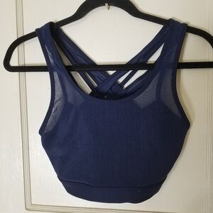 FABLETICS blue criss cross back double lined athletic top bra S